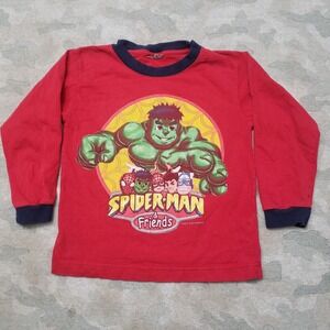 Vintage Spider Man Friends Marvel Shirt Youth Medium Red Pullover Hulk Ringer